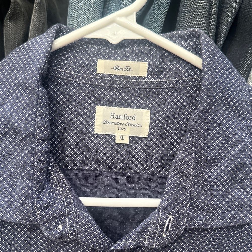 Hartford Men's Navy Patterned Button Down Shirt